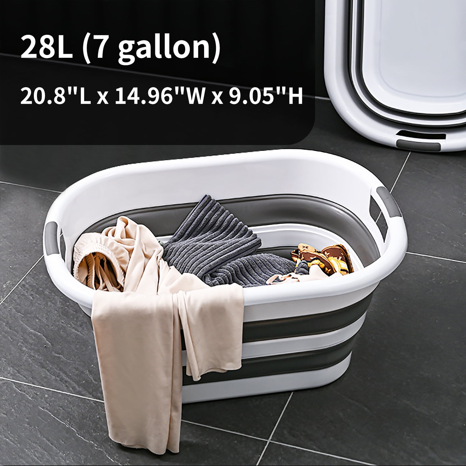 SILICONE COLLAPSIBLE LAUNDRY BASKET FOLDING CLOTH WASHING POP UP STORAGE  BIN 22L