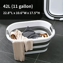 Homeika 42L (11 Gallon) Collapsible Plastic Laundry Basket - Foldable Pop up Storage Container/Organizer - Portable Washing Tub - Space Saving Hamper/Basket，White/Gray