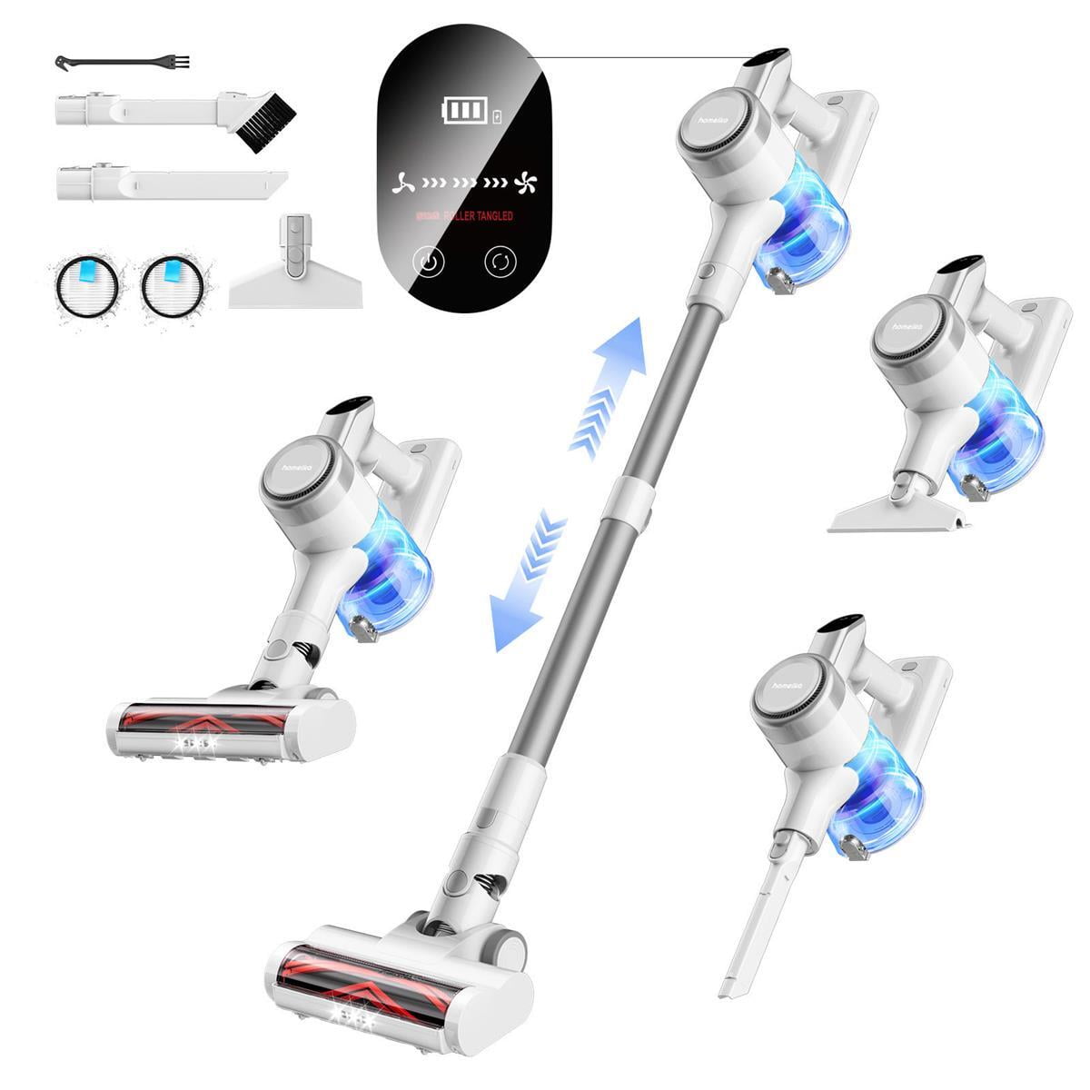 Homeika Cordless Vacuum Cleaner, 300W 23KPa Powerful Suction Vacuum with LED Display, 3 Suction, 48mins Runtime, Lightweight Stick Cleaner with Sofa Brush for Hard Floor/Carpet/Pet Hair/Car, White