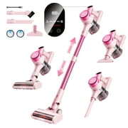 Homeika Cordless Vacuum Cleaner, 300W 23KPa Powerful Suction Vacuum with LED Display, 3 Suction, 48mins Runtime, Lightweight Stick Cleaner with Sofa Brush for Hard Floor/Carpet/Pet Hair/Car, Pink