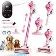 thumbnail image 1 of Homeika Cordless Vacuum Cleaner, 300W 23KPa Powerful Suction Vacuum with LED Display, 3 Suction, 48mins Runtime, Lightweight Stick Cleaner with Sofa Brush for Hard Floor/Carpet/Pet Hair/Car, Pink, 1 of 10