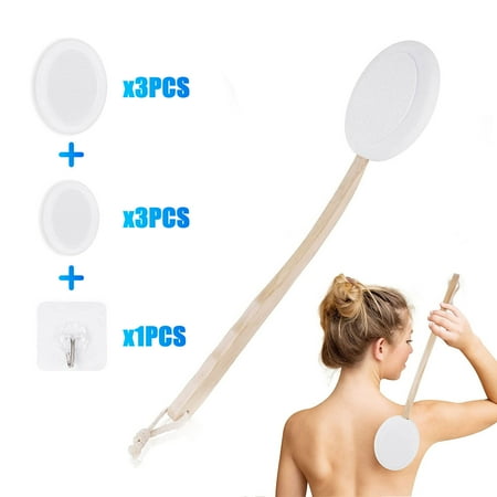 Homeika Long Lotion Applicator for Back with 6 Replaceable Pads, 17" Long Handle Back Scrubber Pad for Easy Reach Self Application of Shower Body Wash, Skin Cream, Shower Brush for Men and Women