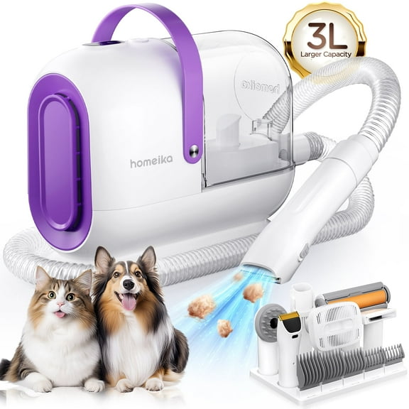 Homeika Pet Grooming Kit Vacuum for Pet Hair, Dog Clippers with Suction, 3L Large Capacity Quiet 50dB Professional Groomer for Shedding, Cats, Home Pet Hair Remover,White