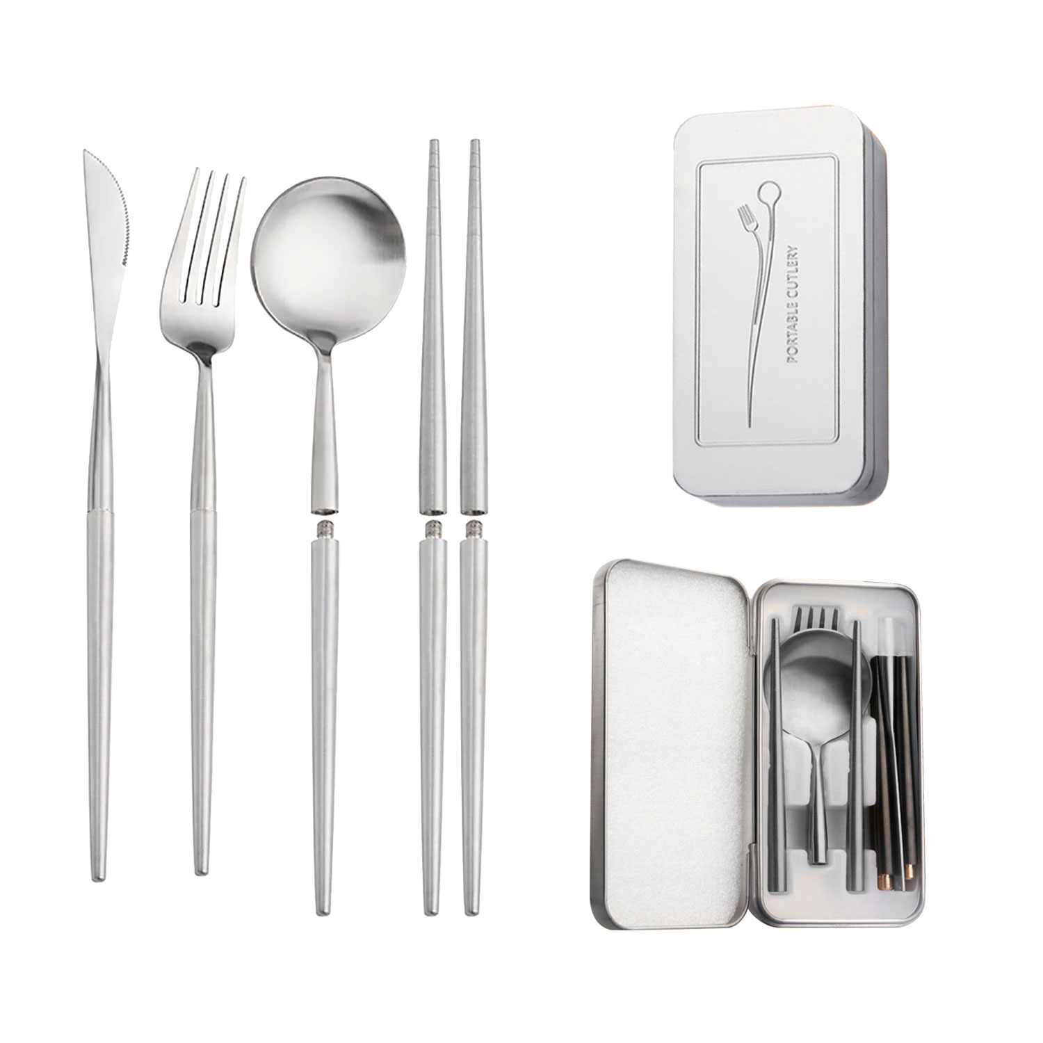 Ludlz Portable Foldable Utensils, Travel Camping Cutlery Set, 4Piece including Fork Spoon