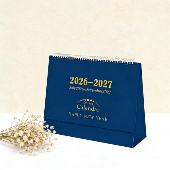 Homekingdee 18-Month English Desk Calendar July 2026 to December 2027 - White Cover with Gold Lettering and Sturdy Stand for Home Office Desk Organization