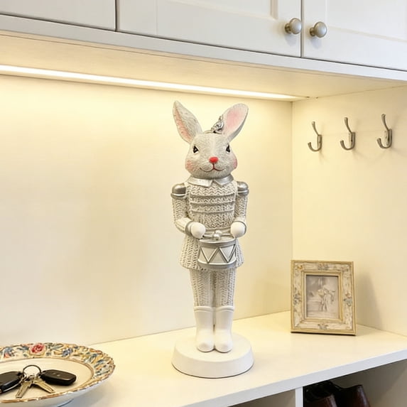 Homekingdee 2 Pcs Cute Resin Drumming Bunny Figurine - Easter Gifts Home Decor Tabletop Shelf Mantel Centerpiece Decoration for Spring Holiday Party Favors