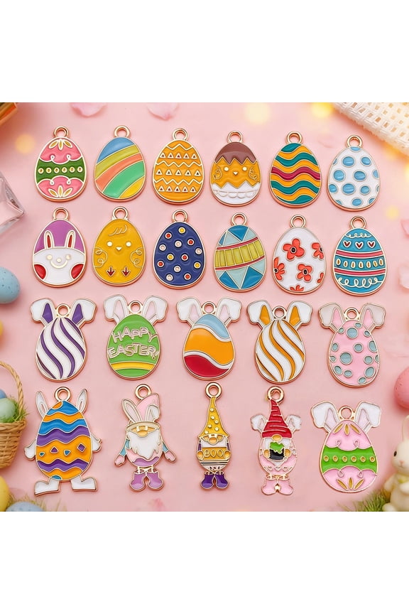 22 Pcs Easter Egg Ornaments Alloy Drip Oil Keychain Pendants - Easter Decoration Accessories for DIY Crafts and Home Party Supplies