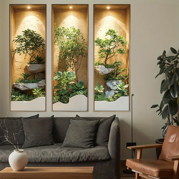 Homekingdee 3 Pcs 3D Simulation Green Plants Potted Painting Wall Stickers - PVC Three-Dimensional Wall Art with HD Carving Technology for Home Decor, Living Room, Dining Room, Tea Room