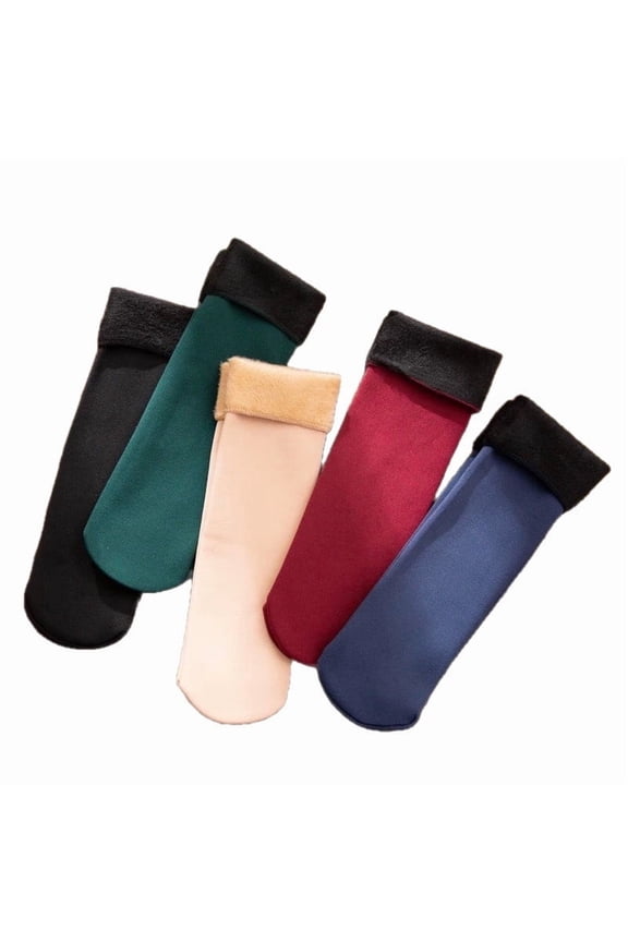 5 Pairs Thermal Fleece Lined Winter Socks - Thickened Warm Cold-Proof Unisex Mid-Calf Snow Socks for Cold Weather Activities