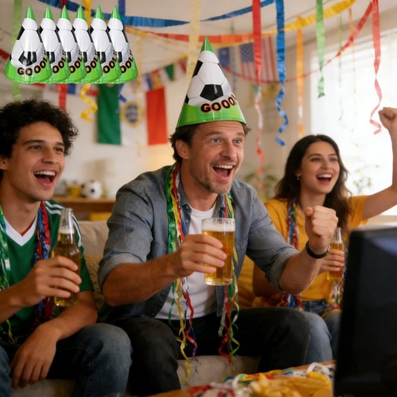 Homekingdee 6 Pack Soccer Party Hats - Football Theme Cones Hats for Birthday Celebration, Party Favors, Decorations and Sports Fan Event Supplies