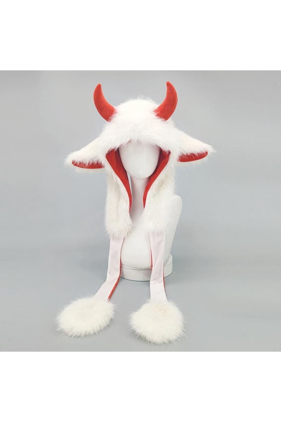 Anime Animal Ear Hat Yak Cute Plush Hat - Outdoor Ear Protection Insulated Trendy Hat for Cosplay Parties Christmas Halloween
