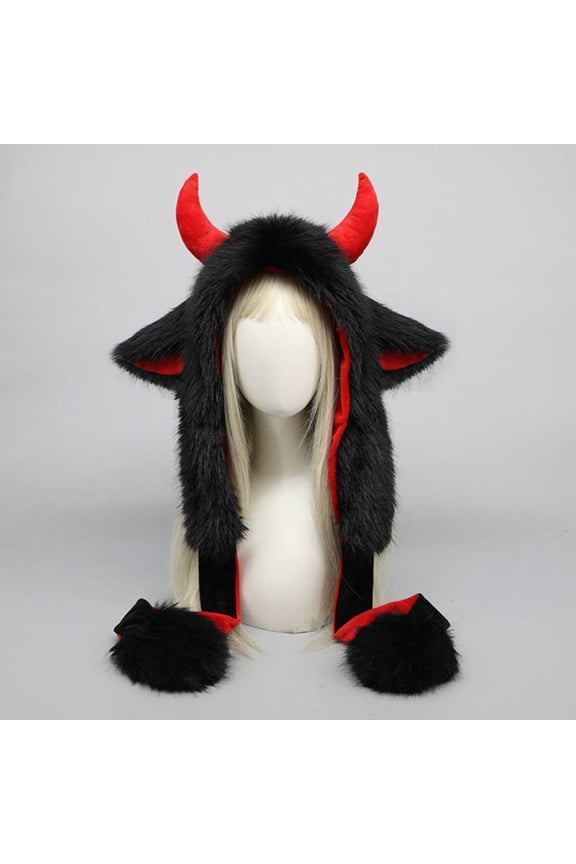 Anime Animal Ear Hat Yak Cute Plush Hat - Outdoor Ear Protection Insulated Trendy Hat for Cosplay Parties Christmas Halloween