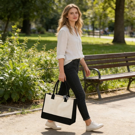 Homekingdee Canvas Bag Ecofriendly Handbag Shopping Bag - White Durable Wide Base Design for Travel Daily Storage Work and Shopping