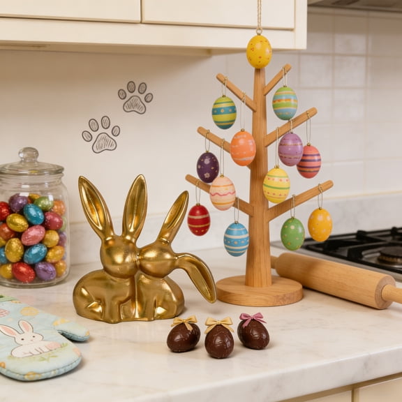 Homekingdee Couple Bunny Kissing Bunny Figurine - Black Gold Resin Easter Decoration for Home Party Gift