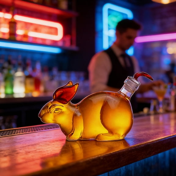 Homekingdee Creative Rabbit Shaped Glass Bottle - Portable Whiskey Decanter, Borosilicate Glass Party Bottle for Whisky, Iced Tea, Cold Brew Coffee, and Home Use