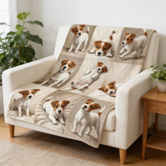 Homekingdee Cute Dog Print Flannel Blanket - 29.53x39.37 Inch Polyester Throw Blanket for Couch, Bed, Travel, and Home Decor