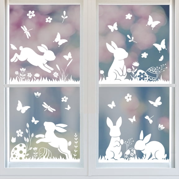 Homekingdee Easter Bunny Window Sticker - White Jumping Bunny Style Easter Decor for Windows, Living Rooms, Home Party