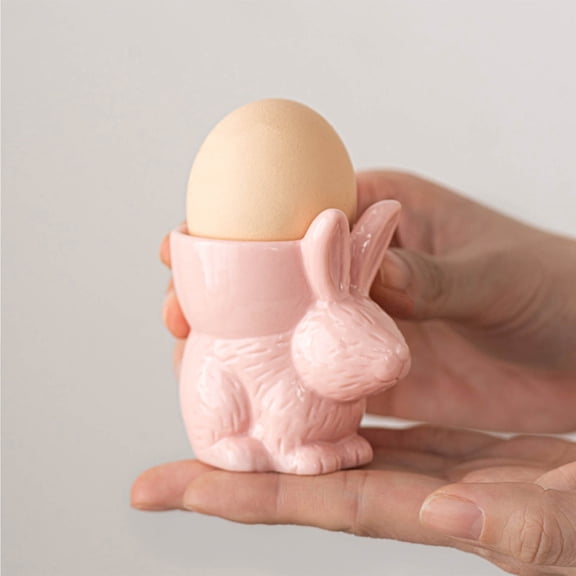 Homekingdee Easter Ceramic Rabbit Egg Cup - European Style Small p ink White Ceramic Breakfast Egg Holder for Desktop Living Room Home Decoration