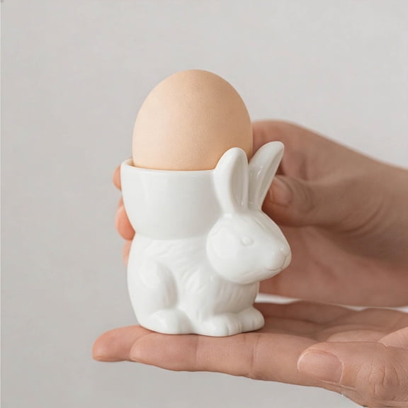 Homekingdee Easter Ceramic Rabbit Egg Cup - European Style Small p ink White Ceramic Breakfast Egg Holder for Desktop Living Room Home Decoration