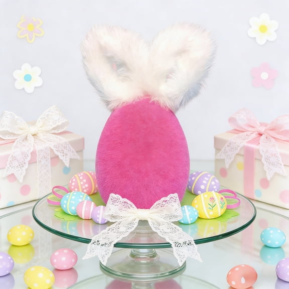 Homekingdee Easter Plush Bunny Ear Egg Decor Ornament - Polyester Easter Decoration for Home Party, Tabletop, Easter Egg Hunt and Spring Celebration