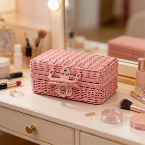 Homekingdee Imitation Rattan Box - Retro Portable Storage Organizer with Handle for Home Decor, Wedding Photo Prop, Picnic Basket