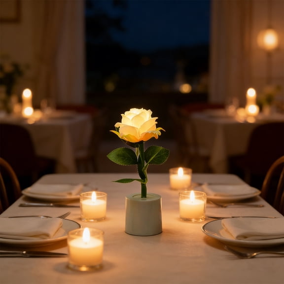 Homekingdee LED Rose Night Light - Mini Flower Pot Battery Powered Simulation Atmosphere Lamp for Valentine's Day Gift, Bedroom, Home Desk Decoration