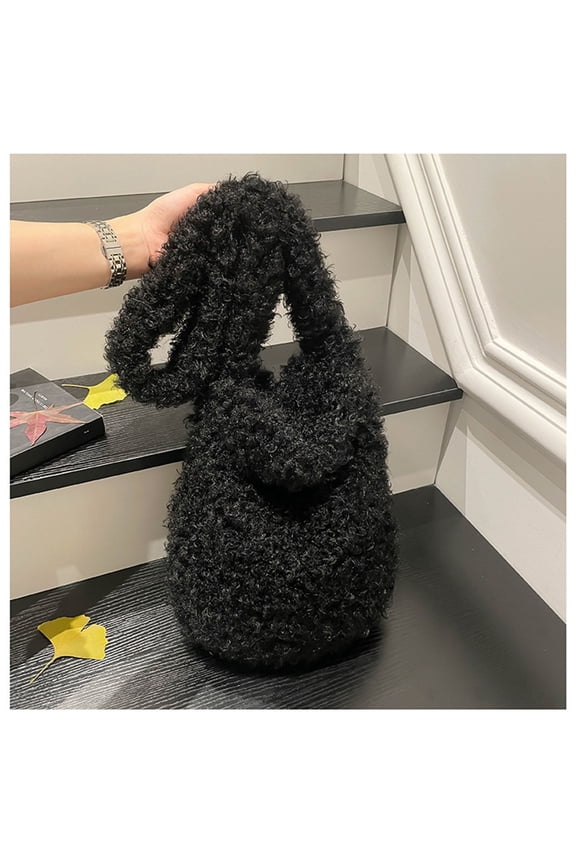 Large Capacity Faux Fur Tote Bag for Women - Soft Fuzzy Shoulder Bag with Bunny Ear Design for Winter, Travel, Work and Leisure