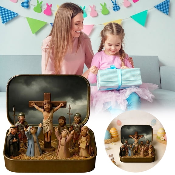 Homekingdee Mini Resin Nativity Set in Tin Box - Handmade Holy Family Figurines for Christmas Decor, Portable Religious Gift for Home, Office, Travel