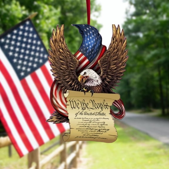 Homekingdee Patriotic Acrylic Hanging Decoration with American Flag and Constitution Scroll - Tree Ornament for Christmas, 4th of July, Veterans Day Home Decor Gift
