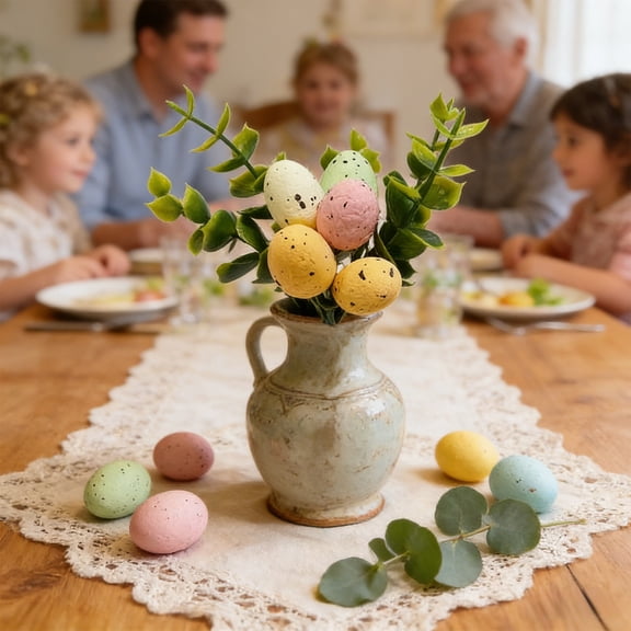 Homekingdee Plastic Easter Eggs with Floral Arrangement - Simulated Foam Style Decorative Ornaments for Easter Party Home Garden Decor