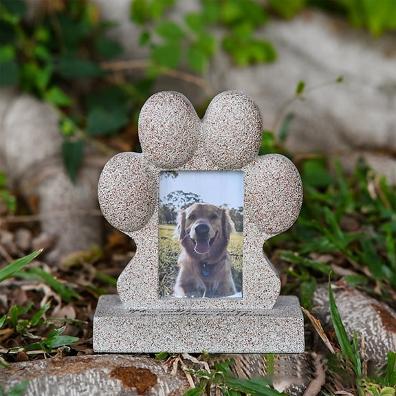 Homekingdee Resin Pet Memorial Stone with 3.54x2.36 Inch Photo Frame - Beige or Gray Dog Cat Memorial Ornament, 7.09x5.9x3.15 Inches for Garden, Patio, Home Decor