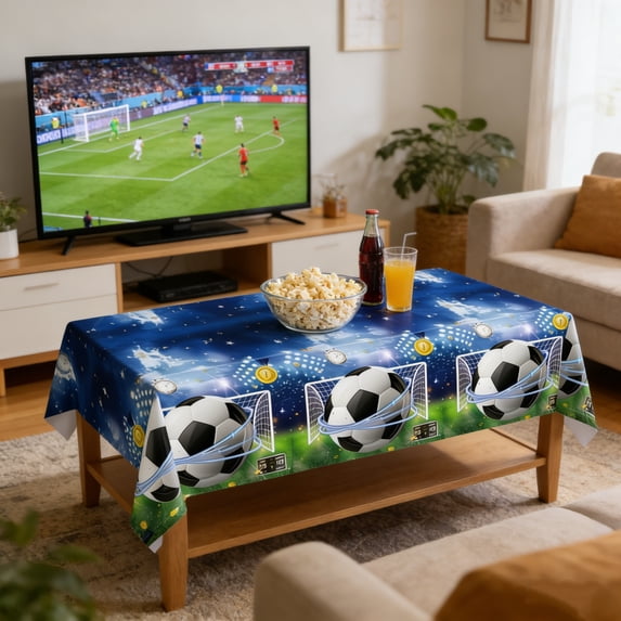 Homekingdee Soccer Football Party Tablecloth - Waterproof Washable Rectangular 108x54in Table Cover for Birthday Parties Buffets Picnics Holiday Dinners