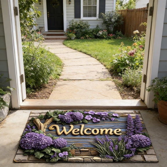 Homekingdee Summer Decorative Non-Slide Welcome Mat with Rubber Backing - Purple Polyester Rug for Entrances, Bedrooms and Living Rooms
