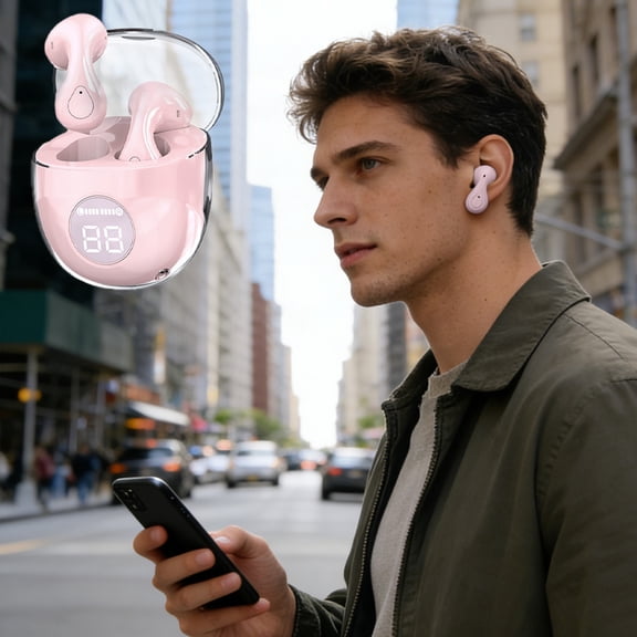 Homekingdee TWS Bluetooth Earphones with Transparent Charging Case and Digital Display - Sports True Wireless Earbuds for Daily Commute, Outdoor Travel