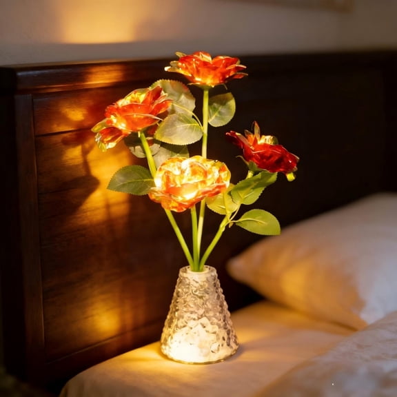 Homekingdee Water Wave Base Rose Lamp - 16 Colors RGB Changing Touch Control USB Powered Mood Light Night Light for Bedroom Decor Romantic Gift