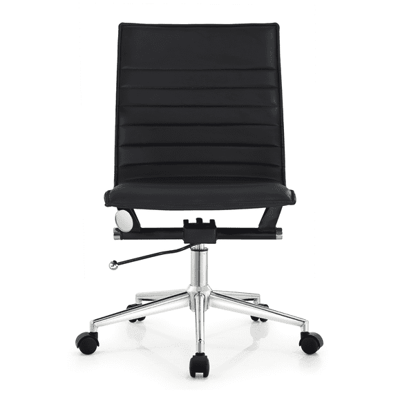 Homelala Black Contemporary Modern Ergonomic Mid back PU Leather No Arms Rest Tilt Adjustable Height With Wheels Lumbar Support Swivel Office Chair, Set of 1, 1 piece