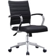 thumbnail image 1 of Homelala Black Modern Mid Back Ribbed PU Leather Swivel Tilt Adjustable Chair Designer Boss Executive Management Manager Office Chair Conference Room Ergonomic Computer Contemporary With Arms Wheels, 1 of 12