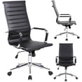 thumbnail image 1 of Homelala - Designer Boss PU Leather with Arms wheels Swivel Tilt Adjustable Executive Manager Mid Century Office Chair High Back Ribbed Modern Work Task Computer Black Desk Chair, Set of 1, 1 piece, 1 of 11
