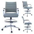 thumbnail image 1 of Homelala Gray Office Drafting Chair Ribbed Padded Open Mid Back With Wheels And Chrome Arms For Home Office Conference Tilt Ribbed Adjustable Height Chrome Swivel Foot Rest, Set of 1, 1 piece, 1 of 12
