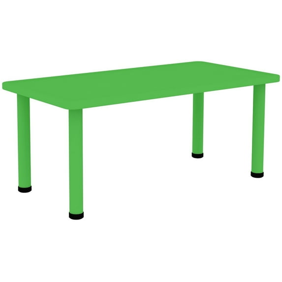 Homelala - Green - Kids Table - Height Adjustable 21.5" - 22.5" Rectangle Shape Child Plastic Activity Table Bright Colorful Learn Play School Home Fun Children Furniture Round Safety Corners 24”x48"