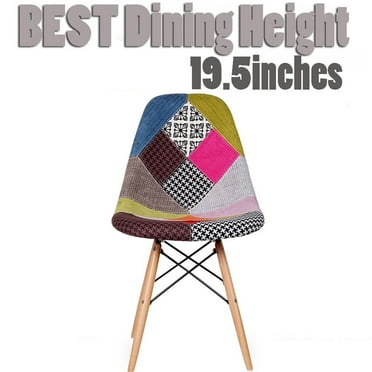 2xhome - Multi-color FabriArmchair Fabric Chair Patchwork Multi-pattern Light brown Natural Wood Leg Dining Room