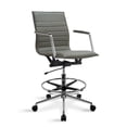 thumbnail image 1 of 2xhome Office Drafting Chair Ribbed Mid Back With Wheels And Arms For Home Office Conference Room Tilt Ribbed Adjustable Height Chrome Swivel with Chrome Foot Rest Gray, Set of 1, 1 piece, 1 of 12