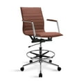 thumbnail image 1 of 2xhome Office Drafting Chair Ribbed Mid Back With Wheels And Arms For Home Office Conference Room Tilt Ribbed Brown, Set of 1, 1 piece, 1 of 10