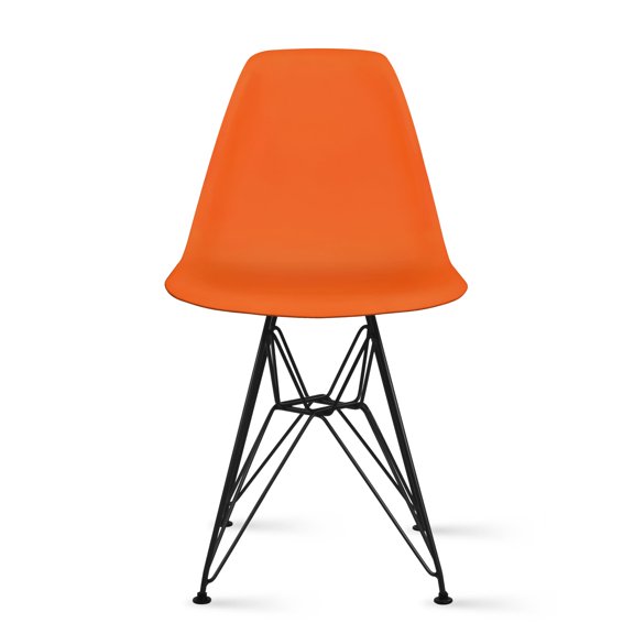 Homelala Orange Mid Century Modern Vintage Molded Shell Assembled Chair Chrome Wire Black Metal Eiffel Side Armless, Set of 1, 1 piece
