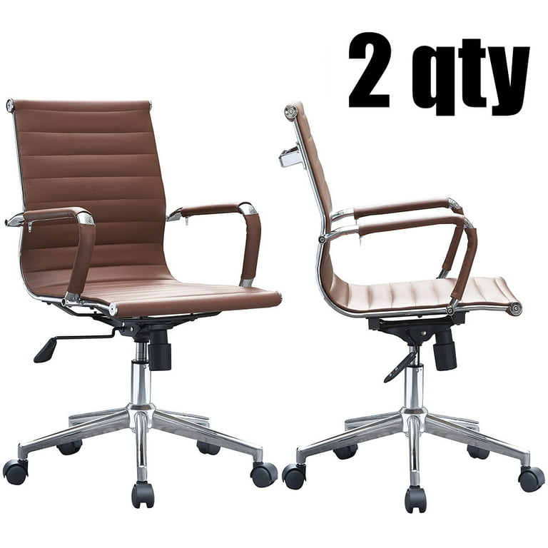 Ergonomic Executive Mid back PU Leather Office Chair Armless Side