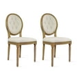 thumbnail image 1 of 2xhome - Set of 2 French Chic Vintage Style Dining Chairs With Upholstered Linen Fabric And Elegant Natural Rustic Wood Frame - Rattan Wicker Oval Back, 1 of 11