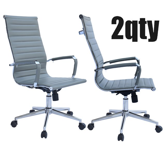 Homelala Set of 2 Gray Mid Century Modern High Back Ribbed PU Leather