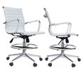 thumbnail image 1 of Homelala Set of 2 Office Drafting Chair Ribbed Mid Back With Wheels And Arms For Home Office Conference Room Tilt Ribbed Adjustable Height Chrome Swivel with Chrome Foot Rest White, 1 of 11