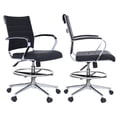 thumbnail image 1 of Homelala Set of 2 Black Office Drafting Chair Ribbed Padded Open Mid Back With Wheels And Chrome Arms For Home Office, 1 of 12