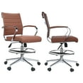 thumbnail image 1 of Homelala Set of 2 Brown Office Drafting Chair Ribbed Padded Open Mid Back With Wheels And Chrome Arms For Home Office, 1 of 12
